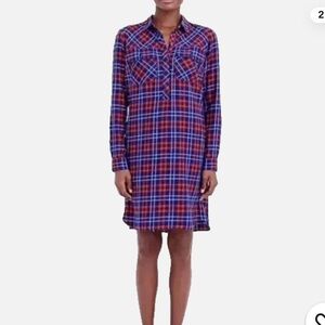 J. Crew Vibrant Checkered Shirt Dress cotton flannel plaid red blue size small